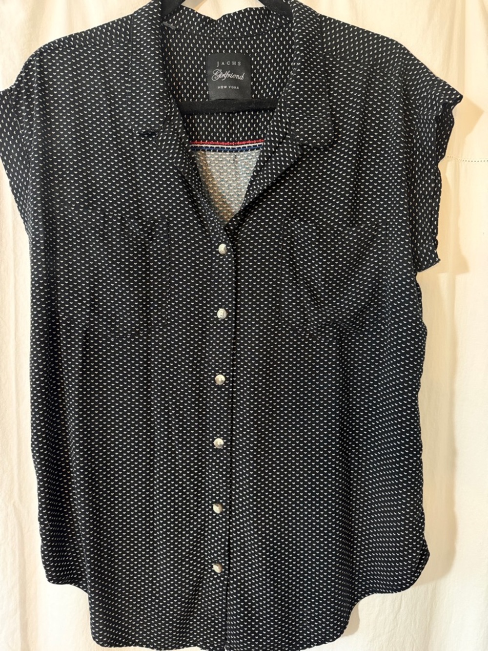 JACHS Girlfriend Black Dot-Print Cap Sleeve Button Down Shirt